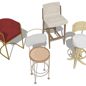 北欧现代金属实木吧台吧椅吧凳sketchup草图模型下载