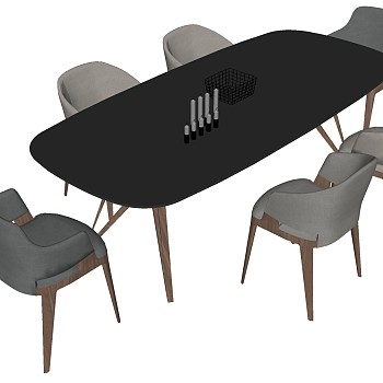 6北欧现代餐桌椅组合sketchup草图模型下载