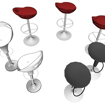 现代简约吧椅吧台椅高脚椅组合sketchup草图模型下载