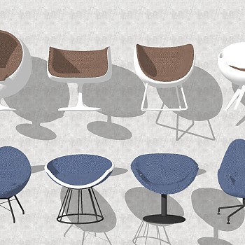 2北欧现代简约单人休闲椅子沙发办公椅圆形休闲椅sketchup草图模型下载