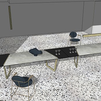 3现代北欧简约单人金属沙发椅子茶几桌子办公桌椅sketchup草图模型下载