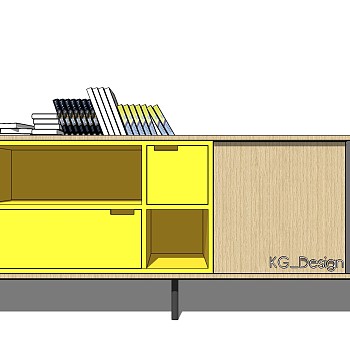 现代简约实木桌子边柜储物柜SketchUp草图模型下