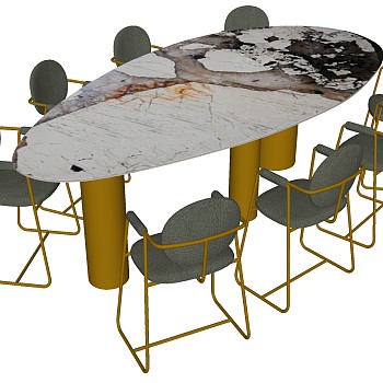 25现代简约金属铁艺单人椅子大理石金属桌子sketchup草图模型下载