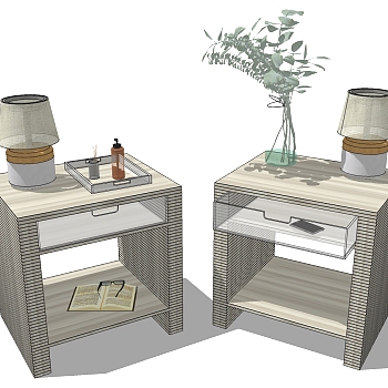 25现代欧式北欧简约床头柜台灯摆件sketchup草图模型下载