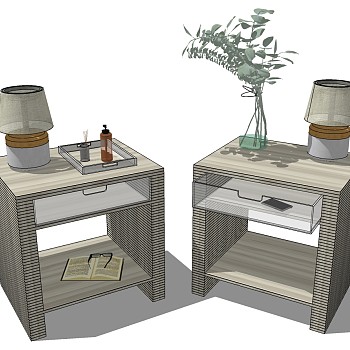 25现代欧式北欧简约床头柜台灯摆件sketchup草图模型下载