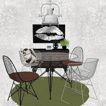 11工业风现代金属铁艺户外餐桌椅椅子吊灯sketchup草图模型下载