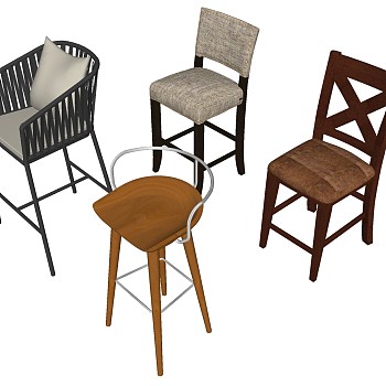 北欧现代工业风实木吧台吧椅吧凳sketchup草图模型下载