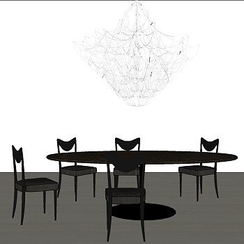 6现代实木单人椅子桌子餐桌椅金属吊灯组合sketchup草图模型下载