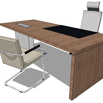 现代桌子实木桌子写字桌SketchUp草图模型下 (1)