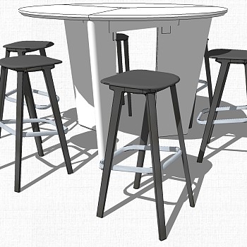 现代咖啡区水吧台吧台桌吧椅 SketchUp草图模型下载(5)