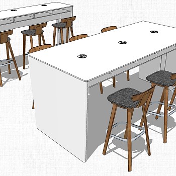 现代咖啡区水吧台吧台桌吧椅SketchUp草图模型下载 (4)
