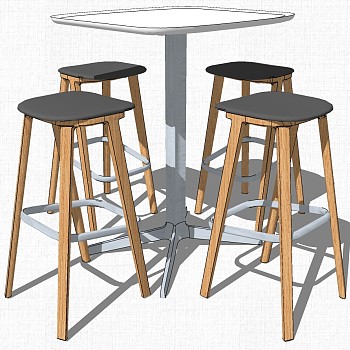 现代咖啡区水吧台吧台桌吧椅 SketchUp草图模型下载(2)