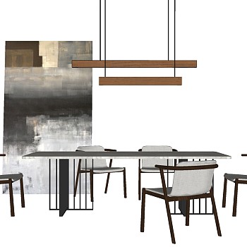 16北欧现代餐桌椅吊灯新中式餐桌椅子sketchup草图模型下载
