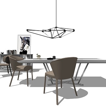 5北欧现代餐桌椅组合异形金属铁艺吊灯餐边柜sketchup草图模型下载