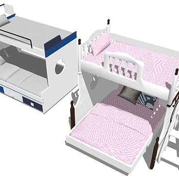 12现代北欧简约上下铺床组合sketchup草图模型下载