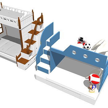 13北欧现代简约儿童房儿童实木上下床玩具抱枕组合sketchup草图模型下载