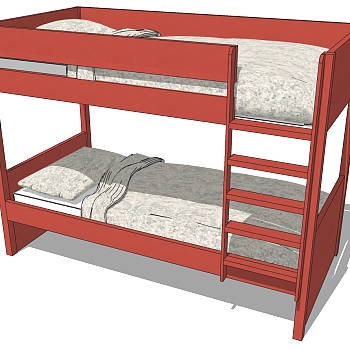 20现代简约实木上下铺床铺木架子床sketchup草图模型下载