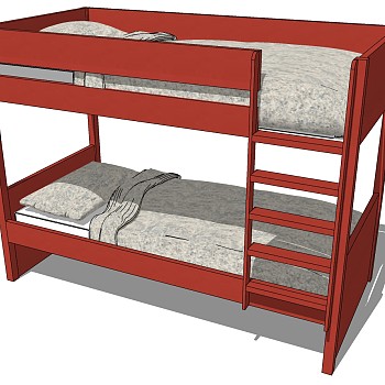 20现代简约实木上下铺床铺木架子床sketchup草图模型下载