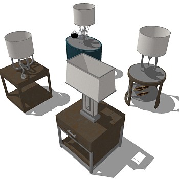 26现代新中式床头柜 台灯组合sketchup草图模型下载