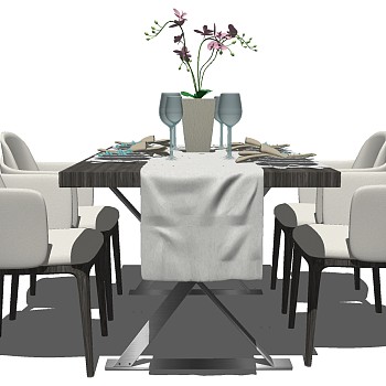 2北欧现代餐桌椅组合sketchup草图模型下载