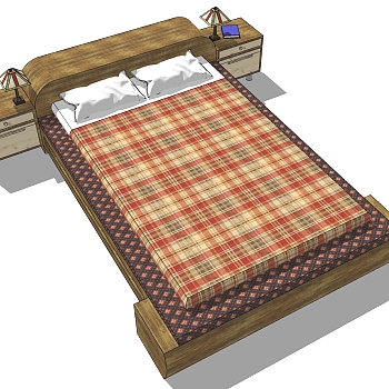 5现代简约日式实木双人床sketchup草图模型下载