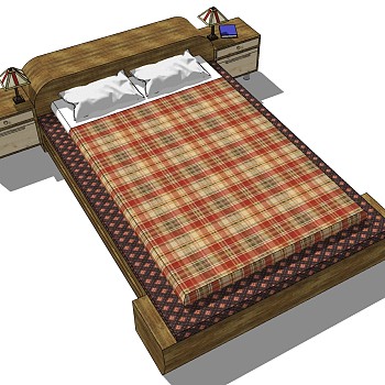 5现代简约日式实木双人床sketchup草图模型下载