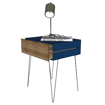 1北欧现代简约床头柜台灯书本眼镜sketchup草图模型下载