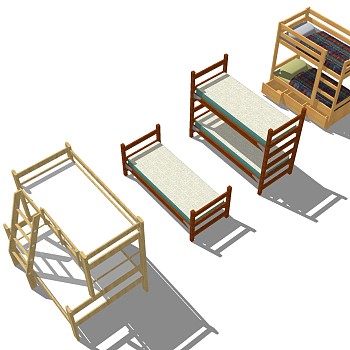 8现代实木单人床上下铺组合sketchup草图模型下载