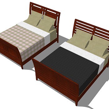 22新中式实木双人床sketchup草图模型下载