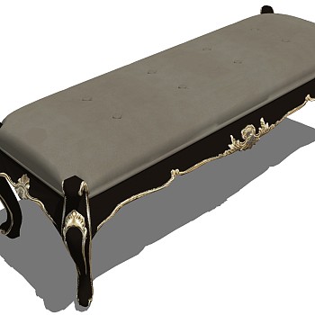2欧式法式美式金属雕花沙发凳床尾凳脚踏sketchup草图模型下载