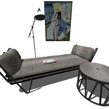 3现代简约金属铁艺沙发凳落地灯卧榻床尾凳sketchup草图模型下载