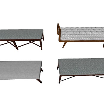 6现代新中式实木床尾凳长椅组合sketchup草图模型下载