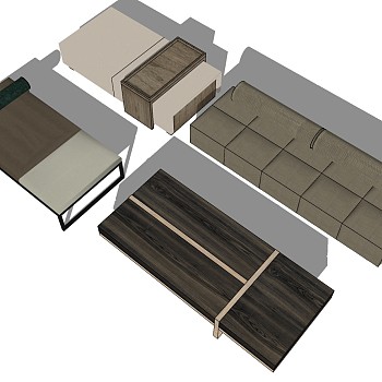 8现代新中式沙发凳床尾凳 脚踏sketchup草图模型下载