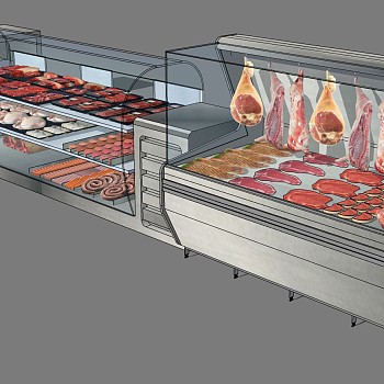 (5)现代肉类生肉火腿柜台展柜收银台保鲜冷藏柜sketchup草图模型下载