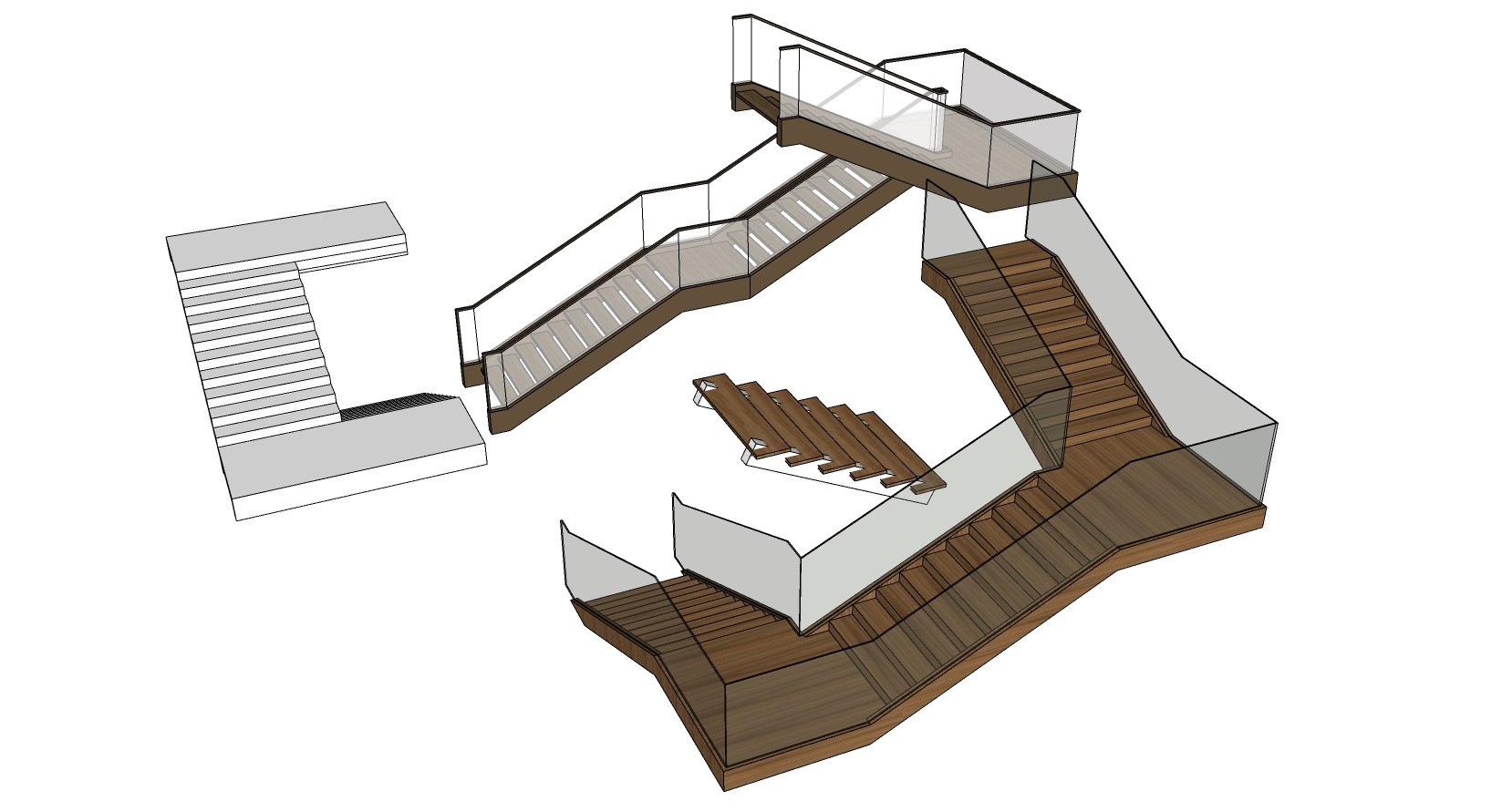 21 现代简约楼梯实木楼梯透明玻璃扶手螺旋楼梯sketchup草图模型下载 草图大师模型