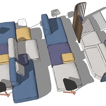 24现代异形方块公共区座椅休闲沙发sketchup草图模型下载