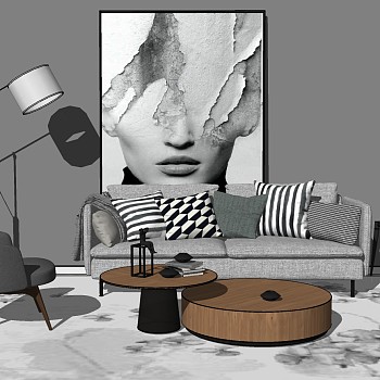 12北欧现代沙发茶几边几落地灯台灯单人休闲椅sketchup草图模型下载