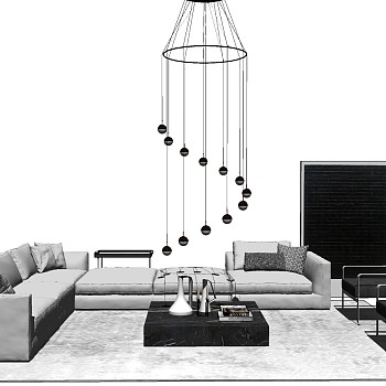 14北欧现代多人沙发转角沙发茶几吊灯休闲椅子组合sketchup草图模型下载