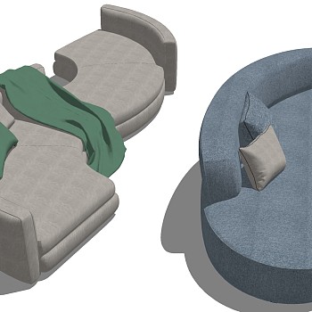16现代异形 s形弧形多人沙发sketchup草图模型下载
