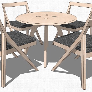现代北欧圆形休闲洽谈桌椅子SketchUp草图模型下载 (1)