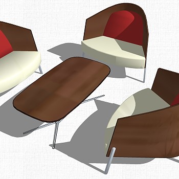 现代北欧圆形休闲洽谈桌椅子SketchUp草图模型下载 (4)