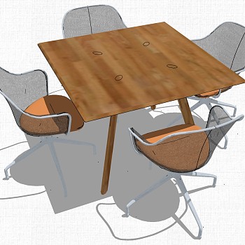 现代北欧圆形休闲洽谈桌椅子 SketchUp草图模型下载(13)