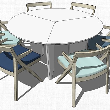 现代北欧圆形休闲洽谈桌椅子 SketchUp草图模型下载(15)