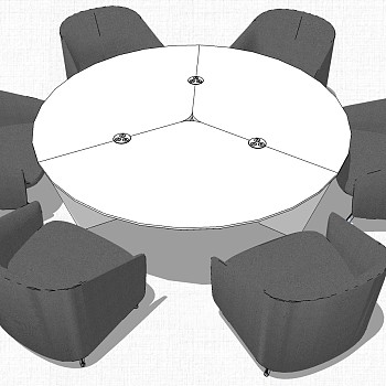 现代北欧圆形休闲洽谈桌椅子会议桌SketchUp草图模型下载