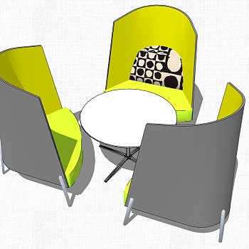 现代北欧圆形休闲洽谈桌椅子沙发SketchUp草图模型下载 (1)