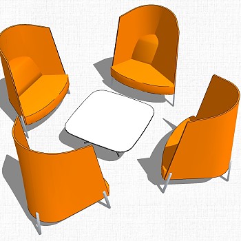 现代北欧圆形休闲洽谈桌椅子沙发SketchUp草图模型下载 (3)