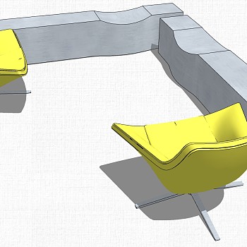 现代办公休闲等候区石头条石座椅长凳休闲椅子组合su草图模型下载 (23)