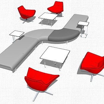 现代异形办公休闲等候区沙发茶几休闲椅子组合su草图模型下载 (9)