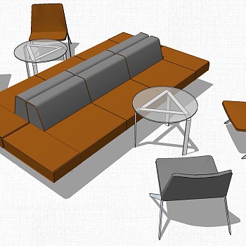 现代办公休闲等候区沙发茶几休闲椅子组合su草图模型下载 c (3)