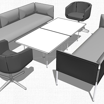 现代办公休闲等候区沙发茶几休闲椅子组合su草图模型下载 (19)
